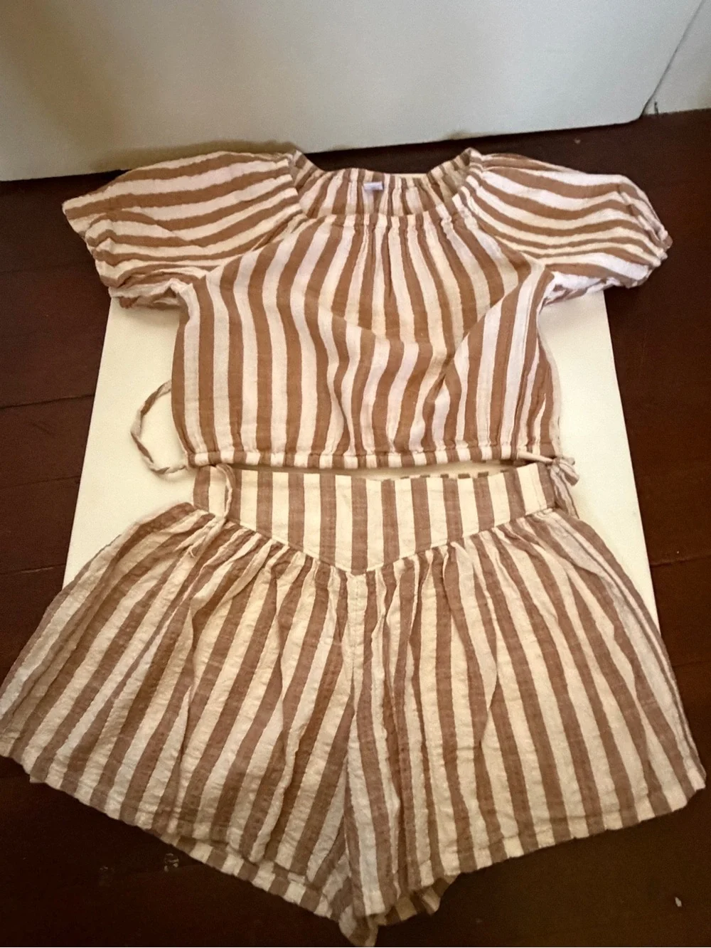 Old Navy Beige and White Striped Two-Piece Set